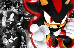 Shadow the Hedgehog 在紅色光環中，背景有黑白角色。 — 精細 壁紙