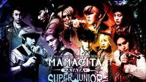 動漫風格的Super Junior K-pop組合持槍，表情戲劇化。 — Super Junior 壁紙