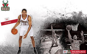 密爾瓦基公鹿隊球員托比亞斯·哈里斯（Tobias Harris）以籃球動作姿勢呈現，附有球隊標誌和充滿活力的文字。 — 運動 壁紙