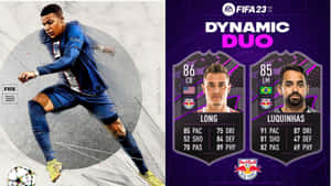 FIFA 23動態雙人足球運動員卡， featuring Kylian Mbappé 以及Long和Luquinhos的統計數據。 — 運動 壁紙