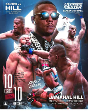 UFC拳手Jamahal Hill在The Ultimate Fighter第30季決賽的宣傳海報中慶祝他的10勝0敗戰績。 — 極限運動 壁紙
