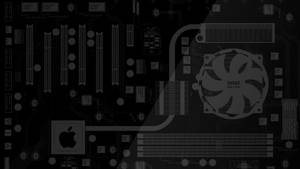 一塊黑色和灰色的主機板，Apple 和 Intel 標誌嵌入電路設計中。 — 電路板 壁紙