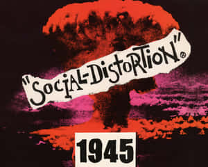 帶有紅色蘑菇雲和 Social Distortion 1945 文字的圖形海報 — 專輯封面 壁紙