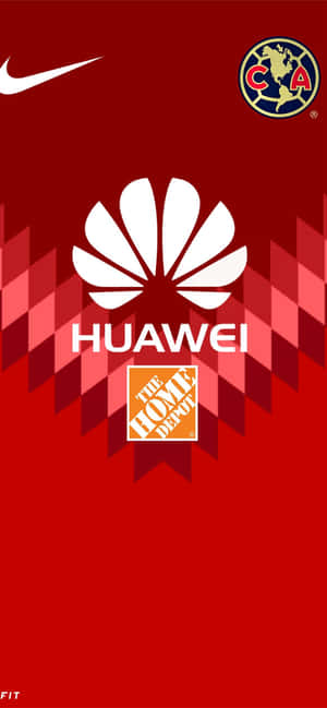 紅色背景，帶有白色Huawei標誌和其他品牌標誌。 — Galaxy A56 壁紙