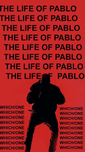 專輯封面，紅色背景，黑色文字重複「The Life of Pablo」和「Which/One」，圍繞中央剪影。 — 肯伊·威斯特 壁紙