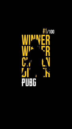 黑色背景上帶有黃色文字的PUBG勝利者剪影 — 遊戲玩家標誌 壁紙