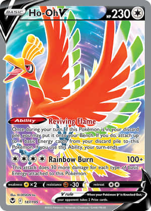 帶有彩虹翅膀和宇宙背景的 Ho-Oh V 寶可夢卡牌。 — 動漫 壁紙