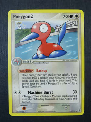 Porygon2 在水中漂浮的寶可夢卡，背景有燈塔和橋樑。 — 寶可夢傳說 阿爾宙斯 壁紙