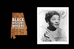 Black History Makers of Alabama 圖形與黑人女性的復古肖像。 — 音樂 壁紙
