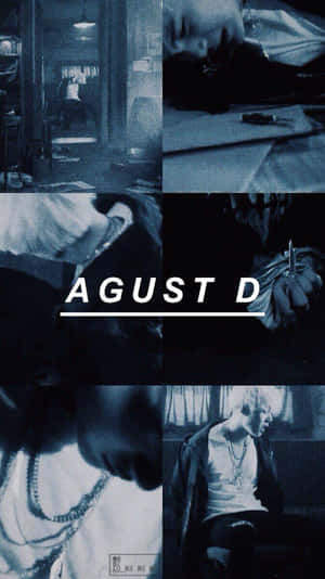 藍色調拼貼畫，昏暗房間中的人物，帶有「AGUST D」文字。 — 玩家共和國 壁紙