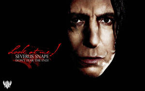 賽佛勒斯·石內卜強烈的臉孔，紅色文字寫著「Look at me! SEVERUS SNAPE DON'T FEAR THE END!」 — 賽佛勒斯·石內卜 壁紙