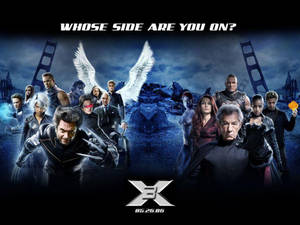 X-Men 電影海報，角色和金門大橋在暴風雨的天空下。 — X Games 壁紙