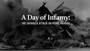 珍珠港襲擊煙霧中的一艘沉沒戰艦，帶有文字疊加。 — 珍珠港 壁紙