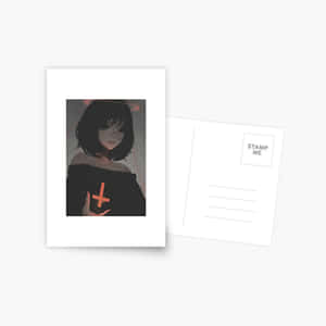 黑髮動漫女孩在微弱光環下拿著發光橙色十字架的明信片。 — 動畫風景動圖 壁紙