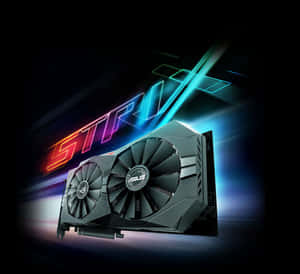 ASUS STRIX 顯示卡，帶有發光霓虹效果和黑暗背景。 — 高畫質遊戲 壁紙
