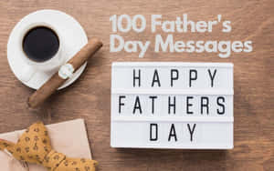 在木桌上用咖啡、雪茄和領結傳達 Happy Fathers Day 訊息。 — 父親節 壁紙