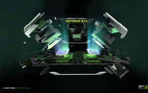 GeForce GTX顯示卡分解圖，帶有發光的綠色組件。 — 高畫質遊戲 壁紙
