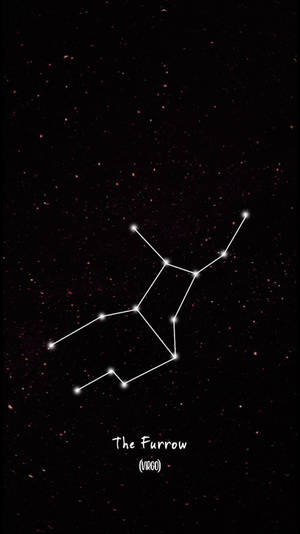 在星空夜空中標有「The Furrow」的處女座星座。 — 象神黑白 壁紙