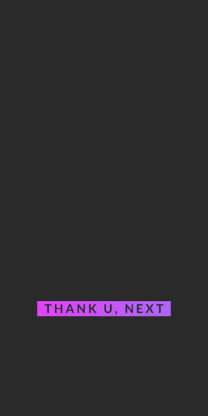 深灰色背景上帶有白色文字 'THANK U, NEXT' 的紫色矩形。