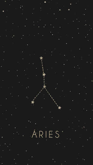 金色白羊座在繁星夜空上，下方有Aries字樣。 — 牡羊座 壁紙