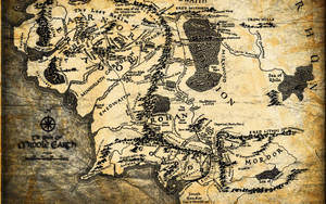 中土世界的復古奇幻地圖，標有區域和地形特徵。 — Lotr 壁紙