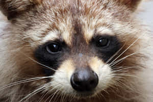 浣熊臉部的特寫，深色眼睛和蓬鬆的毛髮。 — 可愛動物動圖 壁紙