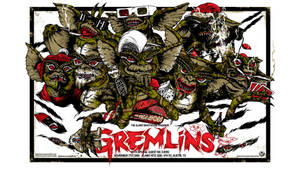 Gremlins 演唱會海報，以城市塗鴉風格的卡通怪物為特色。 — 小精靈 壁紙