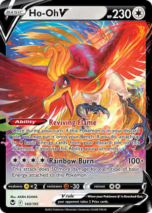 Ho-Oh V寶可夢卡，帶有火熱的翅膀和發光的眼睛。 — 卡蒂 B 壁紙