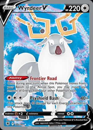 Wyrdeer V寶可夢卡，帶有橙色鹿角和藍色粉紅色能量背景。 — Pokémon 手機 壁紙
