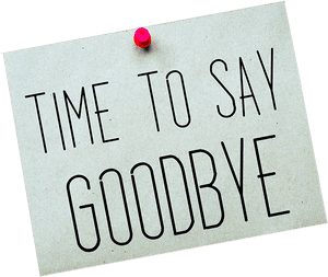 一張米色便利貼用紅色圖釘釘著，寫著 'TIME TO SAY GOODBYE'，背景為黑色。 — 掰掰 壁紙