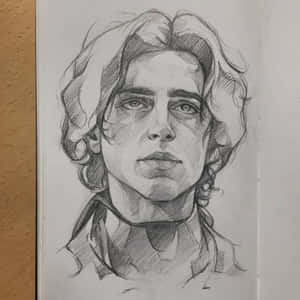 近距離鉛筆畫，描繪一個有波浪頭髮和強烈眼睛的人。 — 鉛筆素描 壁紙