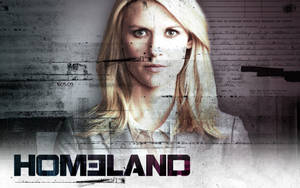 一張粗糙電視節目海報中的嚴肅女子，帶有手寫筆記和標題 Homeland。 — 演員 壁紙