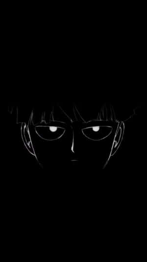 黑白極簡風格中，帶有發光眼睛的動漫角色面孔。 — 路人超能100 GIF 壁紙