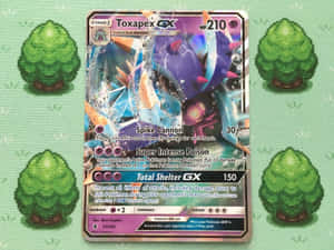 一張寶可夢卡牌，展示 Toxapex GX 被像素化松樹環繞。 — 玩家 壁紙