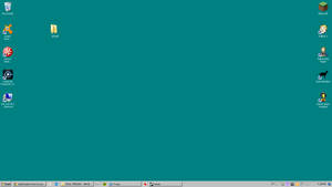 青綠色的電腦桌面，帶有應用程式圖示和工作列。 — Windows 95 動態圖 壁紙