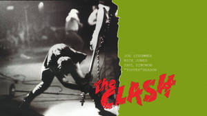 龐克搖滾樂團The Clash在舞台上現場表演，採用大膽的綠色和紅色圖形設計。 — 岩石 壁紙