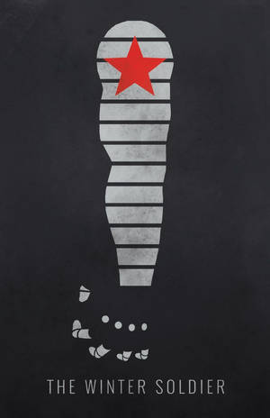 灰色靴印帶有紅色星星，深色背景，標題為《The Winter Soldier》。 — 漫威標誌 壁紙
