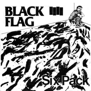 Black Flag 的 Six Pack 黑白專輯藝術，一個男人坐在抽象筆觸上。 — Pixel 10 Pro Fold 壁紙
