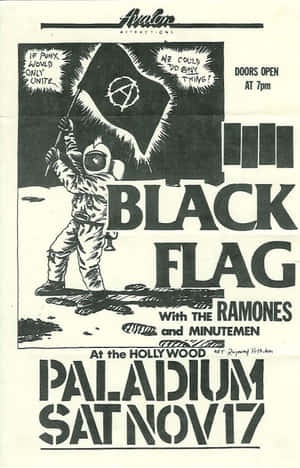 Black Flag 在好萊塢帕拉丁劇院演出的黑白龐克搖滾音樂會海報。 — 旗幟 壁紙