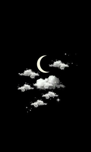 新月和雲朵在黑暗夜空中的星星 — Galaxy Tab A 壁紙