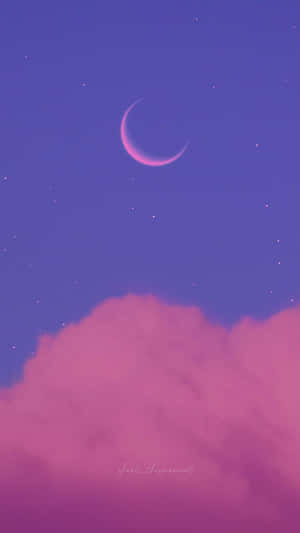 星空紫色天空下新月下的粉紅色雲朵 — 美學天空 壁紙
