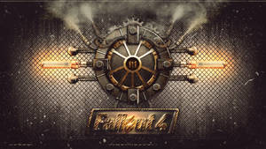 Fallout 4 保險庫門，帶有發光的管道和煙霧，背景是深色網格。 — 異塵餘生4 壁紙