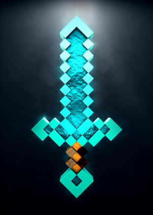 一把來自Minecraft的發光鑽石劍，背景為深色。 — 我的世界 壁紙