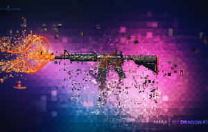 像素風格遊戲步槍在充滿活力的紫色和藍色背景上發射發光能量 — 電玩遊戲 GIF 壁紙