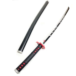 白色背景上的黑色武士刀，帶紅色鑽石握柄和刀鞘 — 動漫惡魔 壁紙