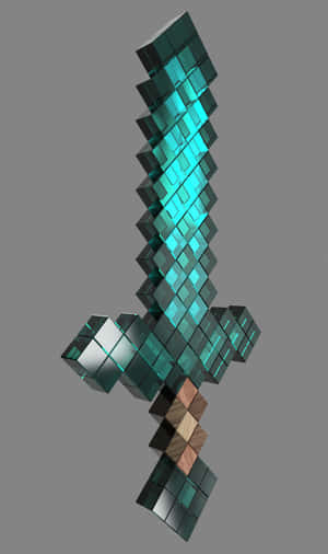Minecraft 風格的像素化鑽石劍，帶有木製手柄。 — Tecno Megapad 壁紙