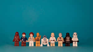 LEGO Star Wars角色排列在青綠色表面上。 — 星際大戰 雙螢幕 壁紙