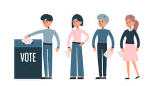 四人在投票站前排隊投票。 — 選舉 壁紙