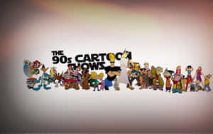在「The 90s Cartoon Shows」標題下的一排備受喜愛的90年代卡通角色。 — 可愛卡通 壁紙