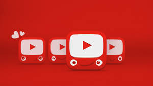 可愛的笑臉 YouTube 圖示，心形在旁邊漂浮，背景為紅色。